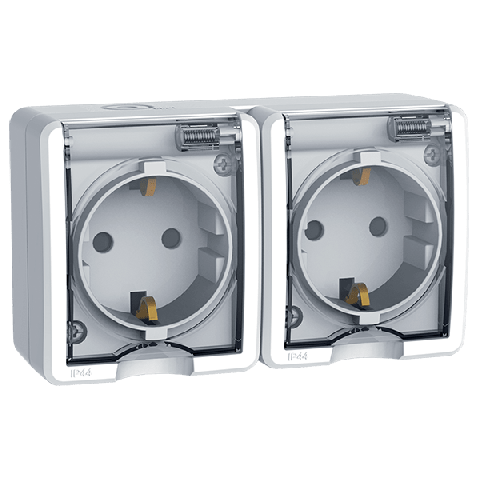 Német típusú dupla dugalj felületre IP44 fehér