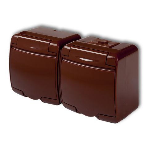 Aquastar földelt dugalj 2-es, csapfedeles, IP54, barna 22151B