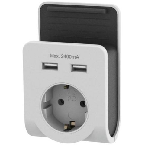 GAO Földelt köztes dugalj, 2xUSB töltővel és 6005H - elektrobagoly.hu