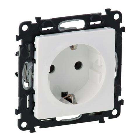 753120 Valena Life 2P+F csatlakozóaljzat, rugós vezetékbekötéssel fehér  Gyerekzárral