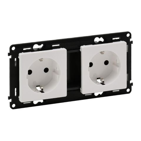 753122 Valena Life 2x2P+F sínezett csatlakozóaljzat gyermekvédelemmel, rugós vezetékbekötéssel fehér