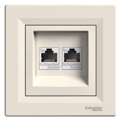Schneider Electric ASFORA 2xRJ45 Cat5e UTP dugaszolóaljzat,bézs, kerettel EPH4400123 - elektrobagoly.hu