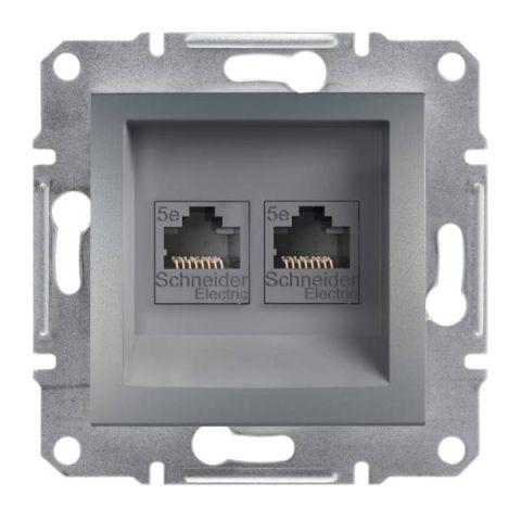 Schneider Electric ASFORA 2xRJ45 Cat5e UTP dugaszolóaljzat,acél, keret nélkül EPH4400162 - elektrobagoly.hu