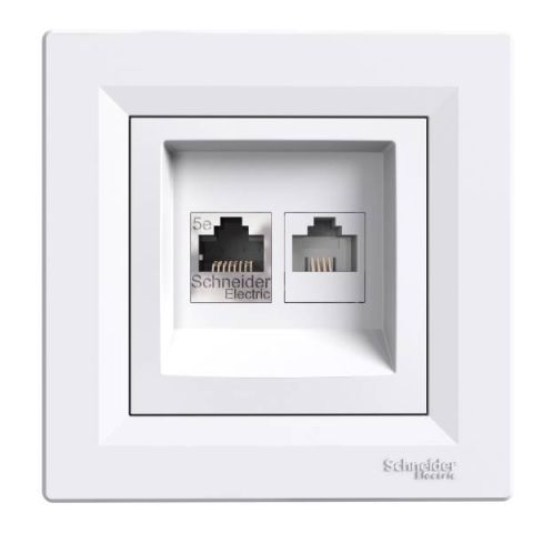 Schneider Electric ASFORA RJ45 Cat5e UTP + RJ12 dugaszolóaljzat,fehér, kerettel EPH4900121 - elektrobagoly.hu