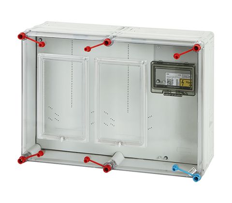 HB33K0-CS 1 és 3 fázisú két mérőhelyes fogyasztásmérő szekrény mindennapszaki (63 A) és vezérelt (32 A) / H-tarifa (63 A) méréshez, csoportos mérőhely kialakításhoz