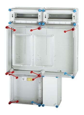 HB33K024-U 1 és 3 fázisú két mérőhelyes fogyasztásmérő szekrény mindennapszaki (80  A) és vezérelt (32 A) / H-tarifa (63 A) méréshez, fogyasztói főelosztóval