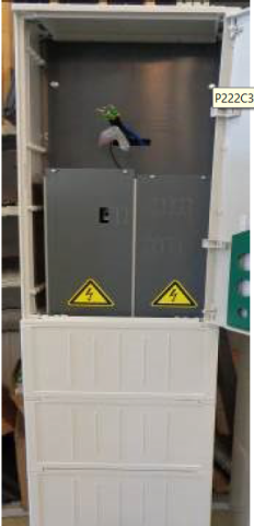 JZD300 földbe ásható mérőszekrény, egy felhasználási helyes M63A mérés földkábeles, szabadon álló kivitelben sorozatkapocs készülékkel a méretlen oldalon 