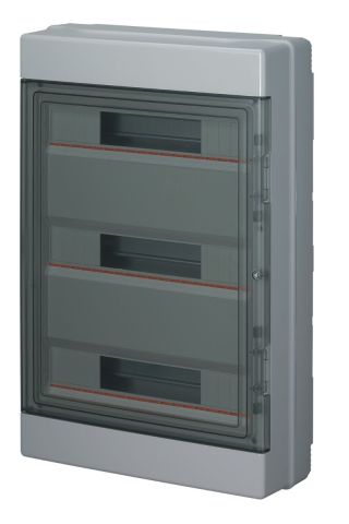 Elettrocanali 54modul (3x18P)falon kívüli műanyag kiselosztó füstszínű ajtóval, IP65