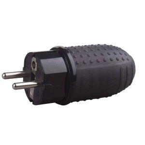 GAO csatlakozó dugó,lengő,2P+F(gumi) középső kivezetésű fekete 0145H - elektrobagoly.hu