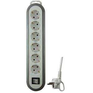 GAO Elosztó  Meridian  6-os kapcsolóval, 1.4m, feher/szurke 0557H - elektrobagoly.hu