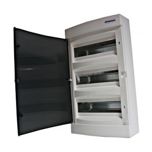 SchrackBK 36modul (3x12P) falon kívüli műanyag kiselosztó füstszínű ajtóval,    IP40, BK080103