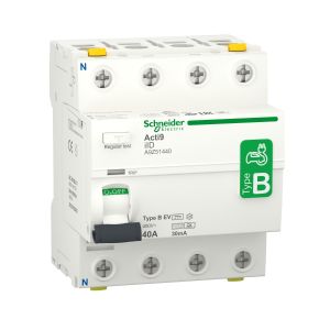 A9 iID EV áramvédőkapcsoló (fí-relé) B osztályú,4P, 40A, 30mA, elektromos-töltőhöz A9Z51440
