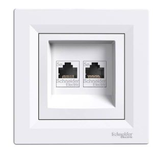 Schneider Electric ASFORA 2xRJ45 Cat5e UTP dugaszolóaljzat,fehér, kerettel EPH4400121 - elektrobagoly.hu