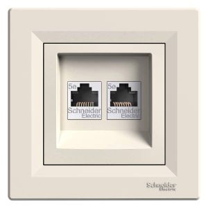 Schneider Electric ASFORA 2xRJ45 Cat5e UTP dugaszolóaljzat,bézs, kerettel EPH4400123 - elektrobagoly.hu