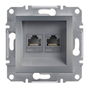 Schneider Electric ASFORA 2xRJ45 Cat5e UTP dugaszolóaljzat,acél, keret nélkül EPH4400162 - elektrobagoly.hu