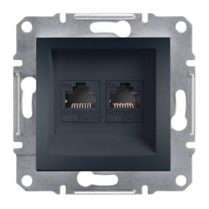 Schneider Electric ASFORA 2xRJ45 Cat5e UTP dugaszolóaljzat,antracit, keret nélkül EPH4400171 - elektrobagoly.hu