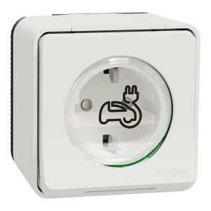 Mureva Styl EV-töltő aljzat, csapófedéllel, csavaros, komplett, falon kívüli,   fehér, 16A, megerősített csatakozó