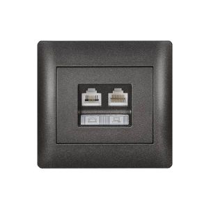 Elmark RHYME tel.aljzat + számítógép aljzat- RJ45 metál-grafit - elektrobagoly.hu
