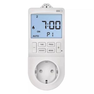 2 az 1-ben konnektoros, digitális termosztát időzítő funkcióval, schuko