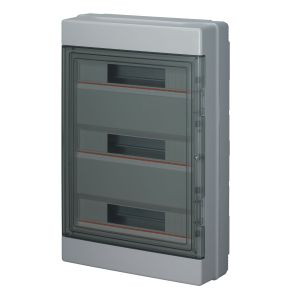 Elettrocanali 54modul (3x18P)falon kívüli műanyag kiselosztó füstszínű ajtóval, IP65