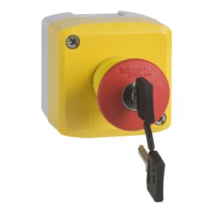 XALK188G tokozott  piros gombafejű azonnali nyomógomb, kulccsal kioldó, 2NC+1NO, felirat nélkül XALK188G